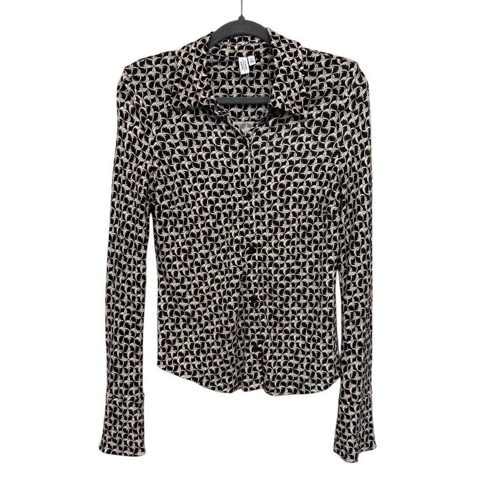 & Other Stories chain print shirt in black and white long sleeve size small